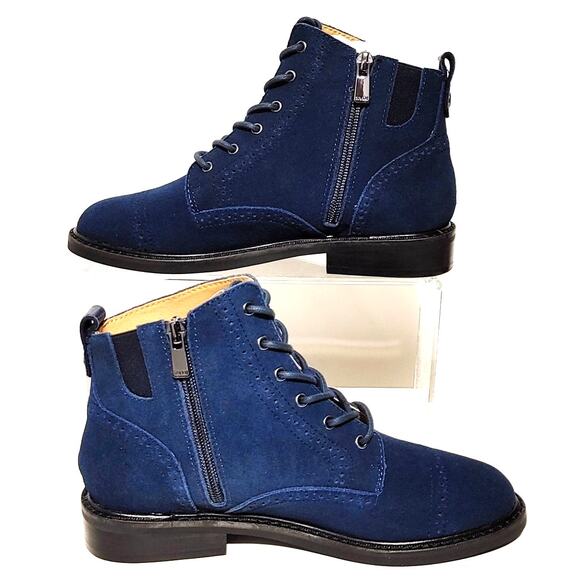NYDJ Eileenspcs Ankle Boots Lace-Up Block Heel Soft Suede Blue Womens Size 5.5 - Picture 3 of 9